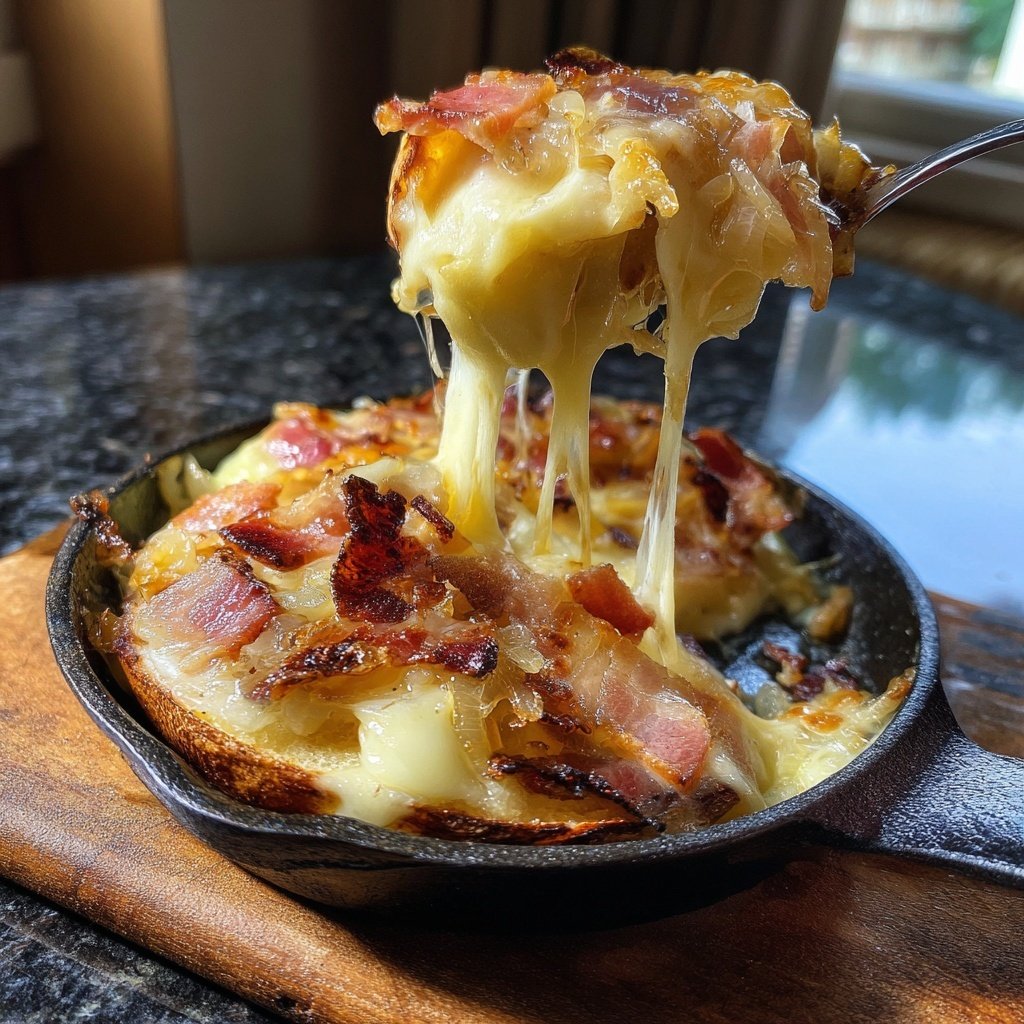 Raclette Pfännchen mit Speck und Zwiebeln