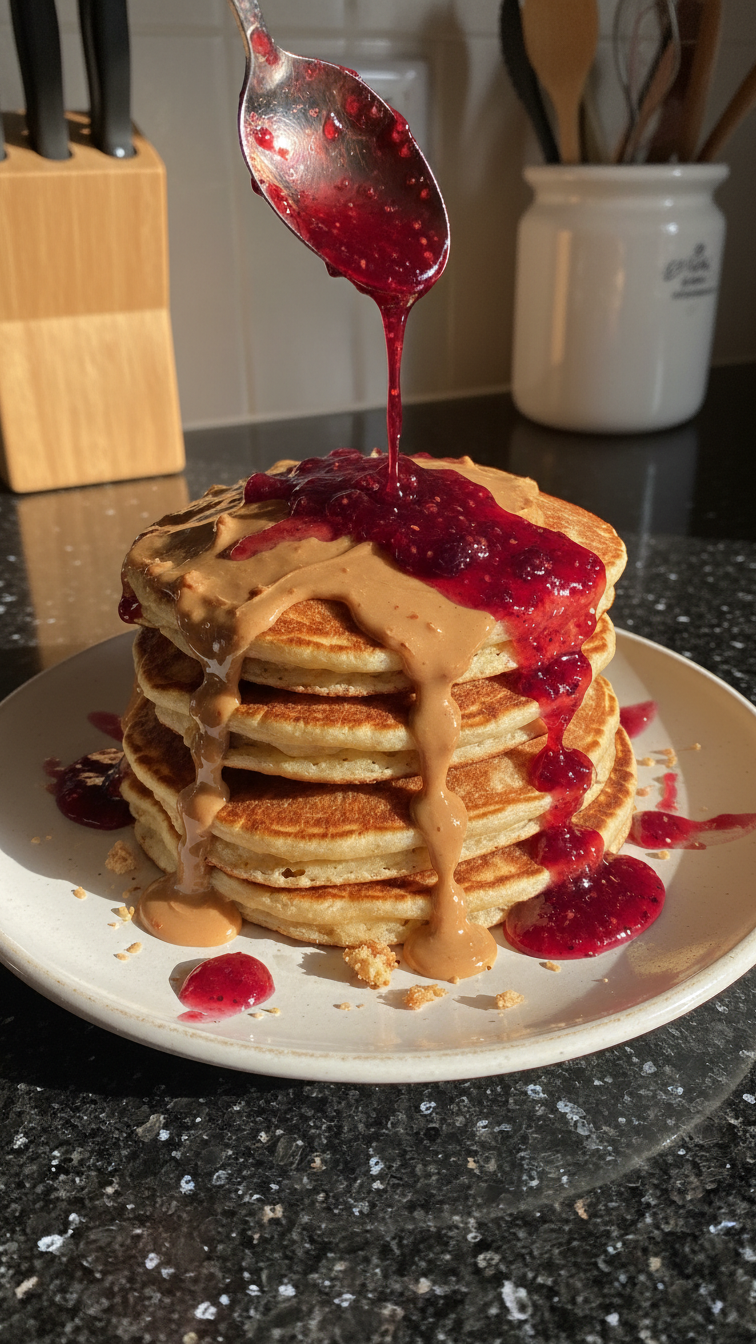 Erdnussbutter Pfannkuchen mit Marmelade