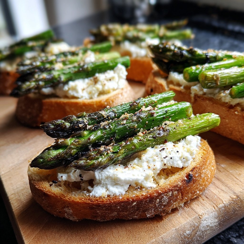 Spargel Band Ricotta Crostini