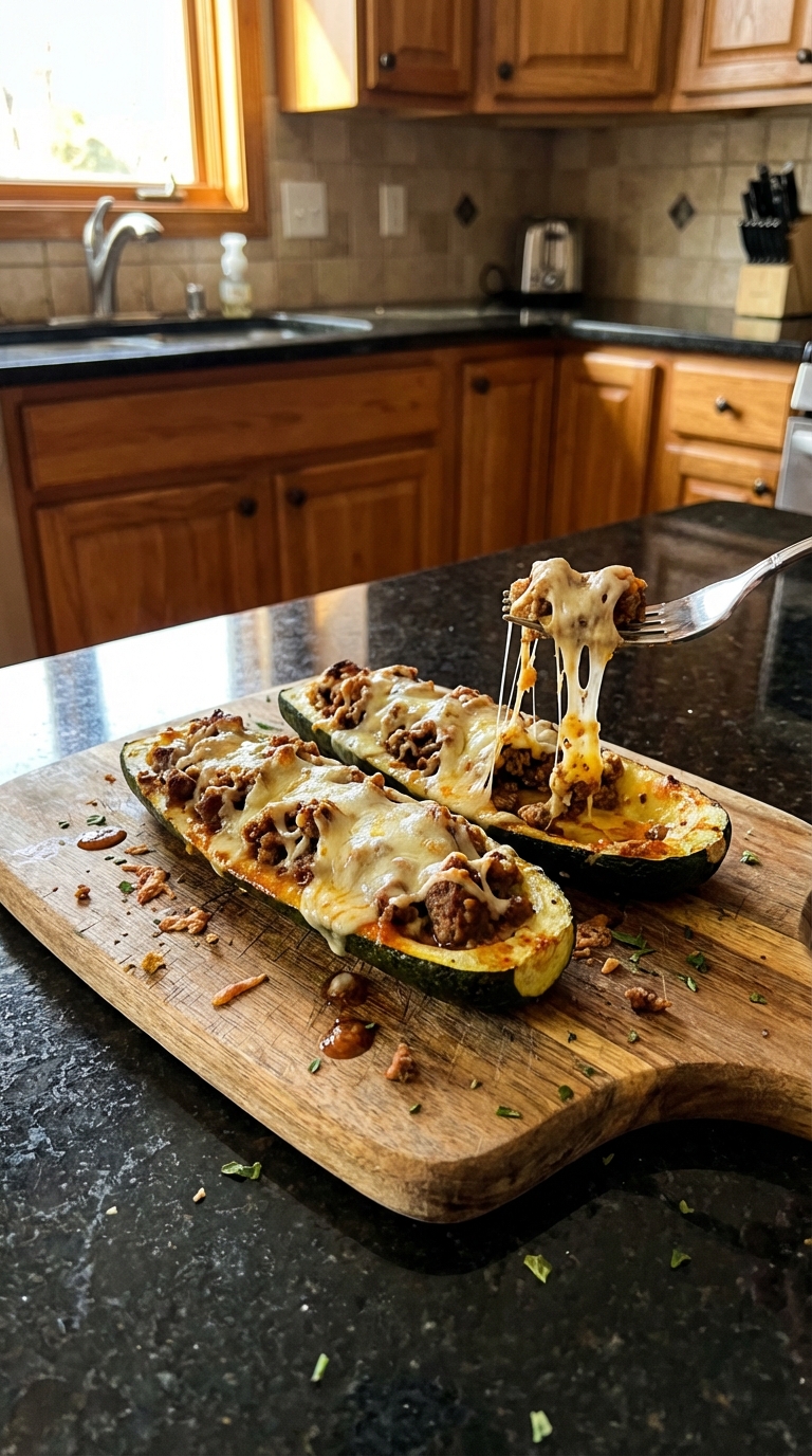 Gebackene Zucchini Hackfleischboote