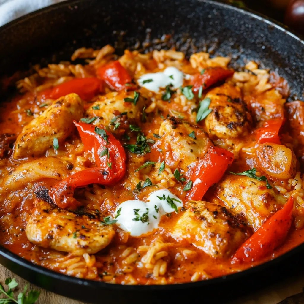 Hähnchen-Pfanne mit Paprika & Reis