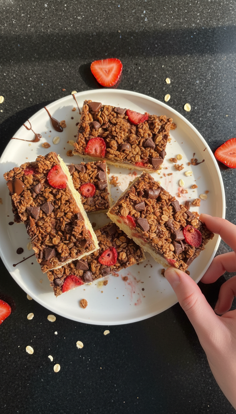 Gefrorene Schoko Erdbeer Granola Riegel​