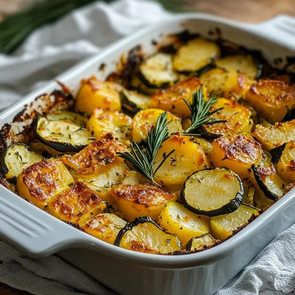 Vegetarischer Kartoffelauflauf mit Zucchini, Karotten und Zwiebeln