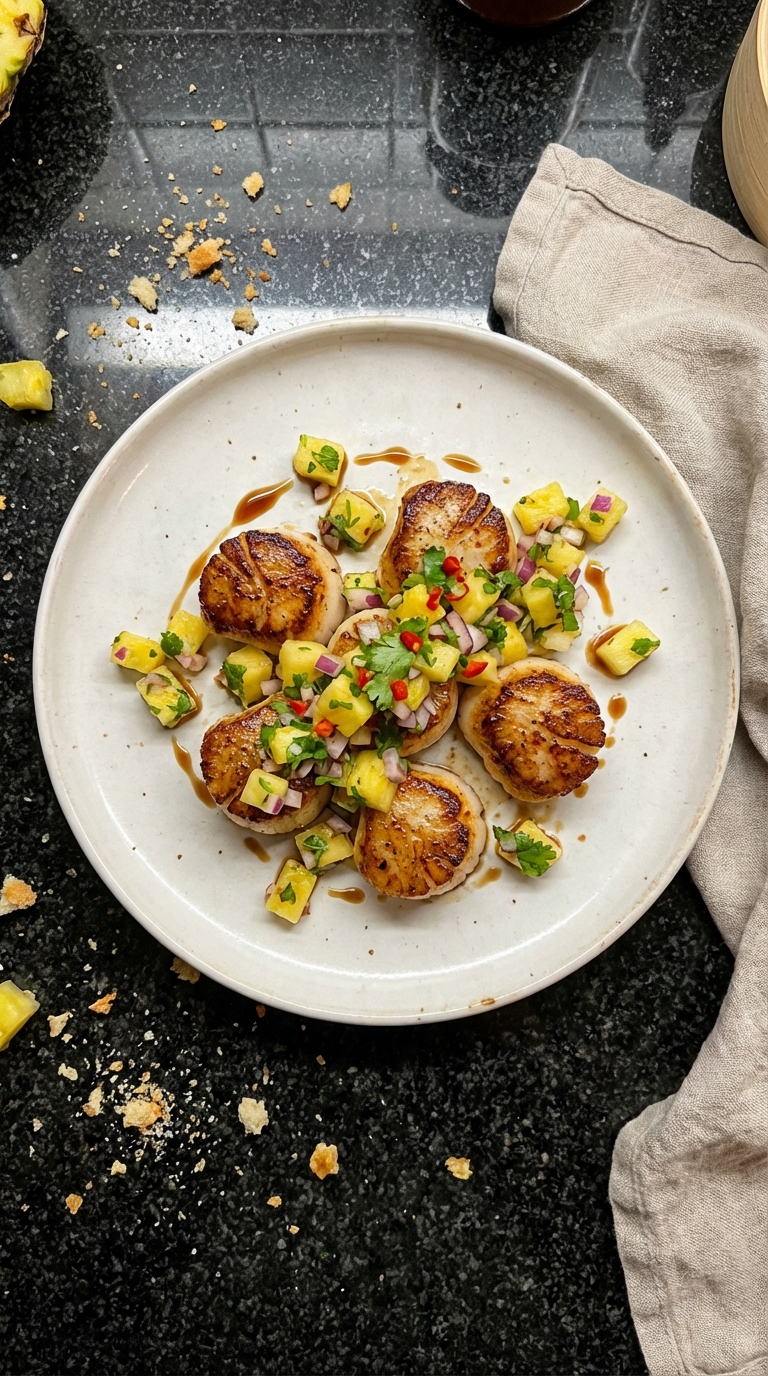 Tropische Ananas Gebratene Jakobsmuscheln​