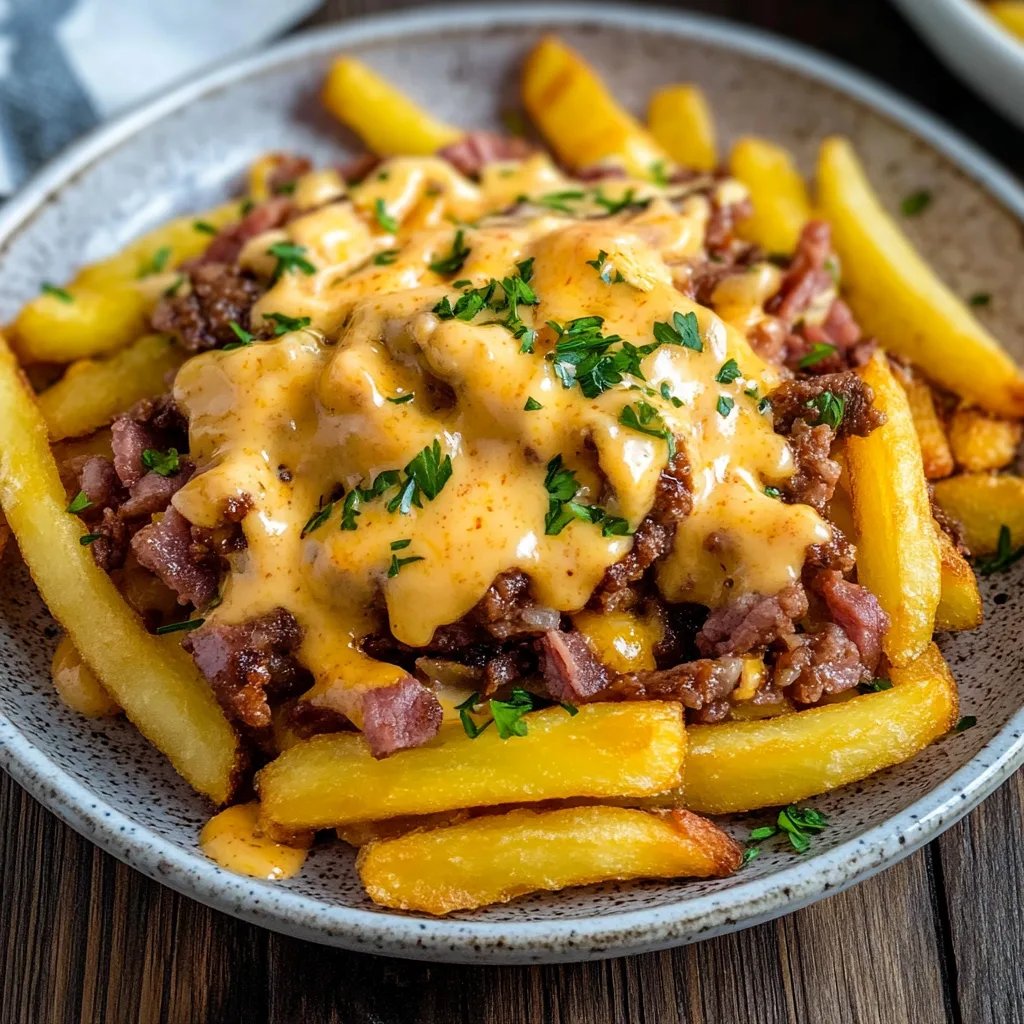 Loaded Fries mit Hackfleisch und Cheddar