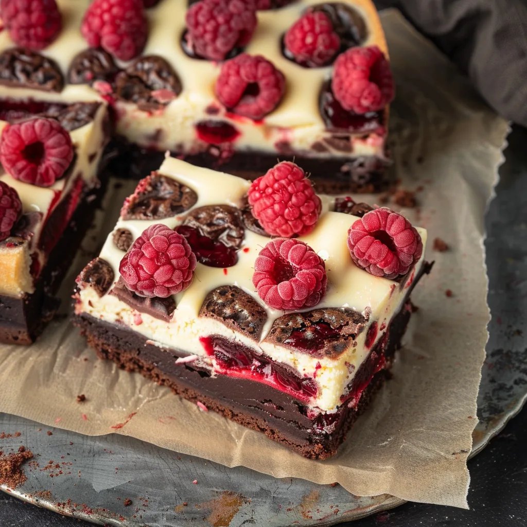 Cheesecake-Brownies mit Himbeeren