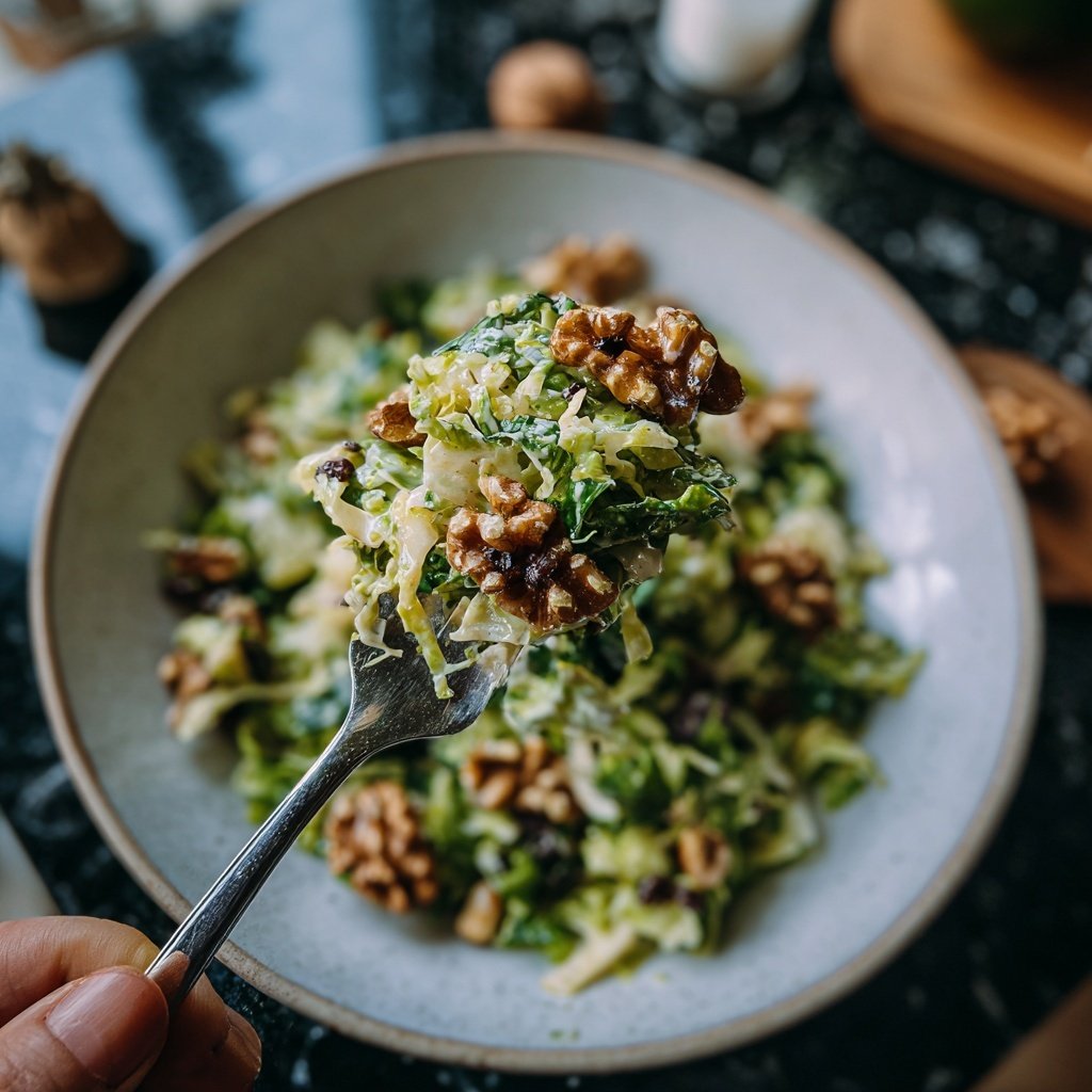 Rosenkohl-Salat mit Apfel, Walnüssen und Senfdressing​