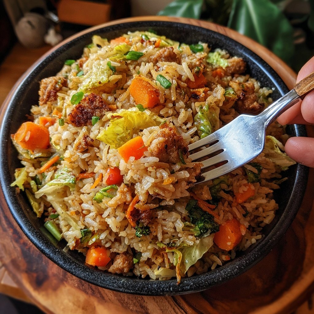 Schweinefleisch gebratener Reis Gemüse