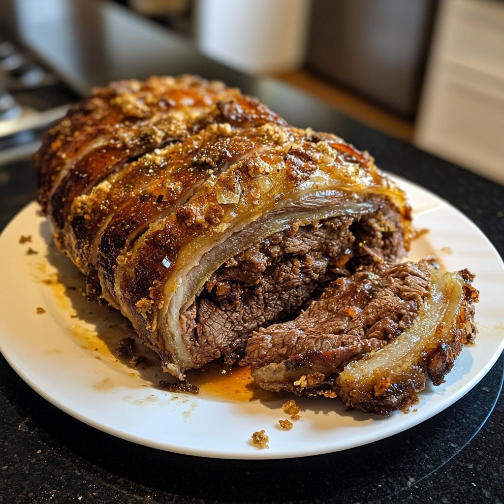 Geschmorte Rinderrouladen mit Rotkohl und Klößen